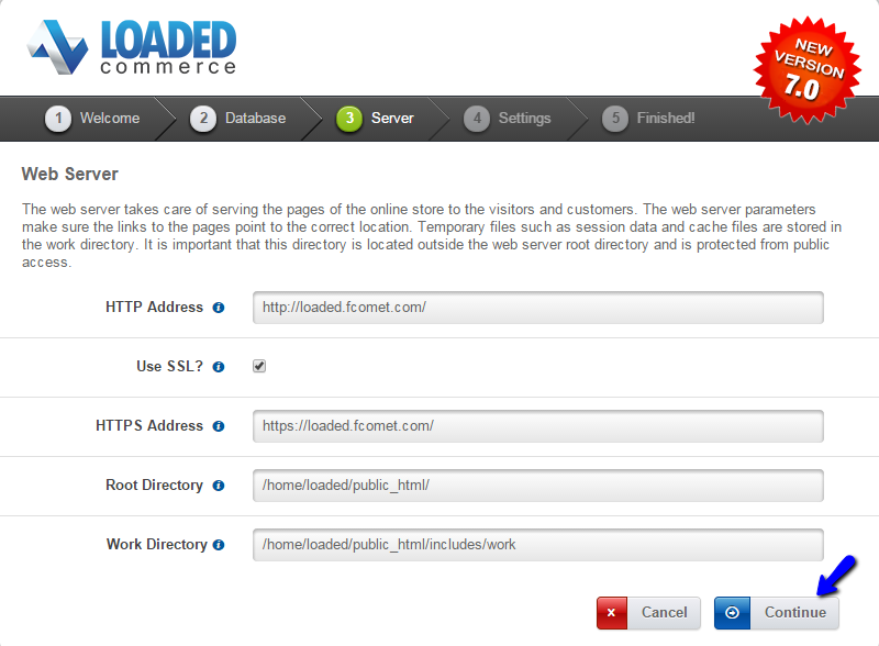 Loaded Commerce installation web server configuration