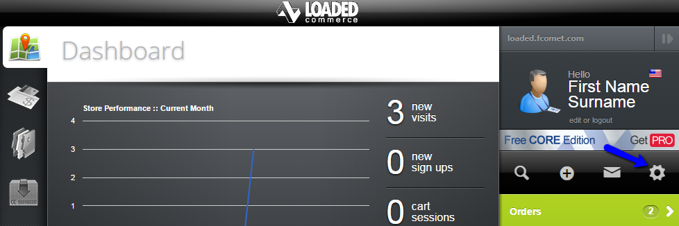 Access Settings menu in Loaded Commerce