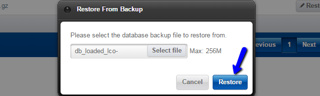 Upload backup for restore in Loaded Commerce