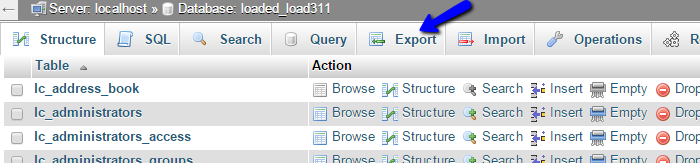 Export database via phpMyAdmin