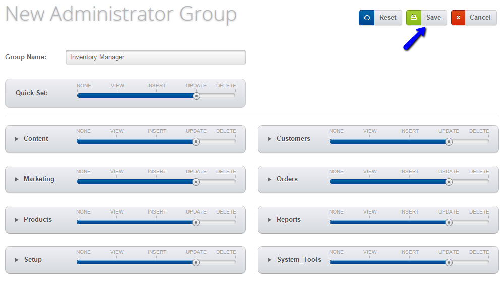 Edit administrator group details in Loaded Commerce