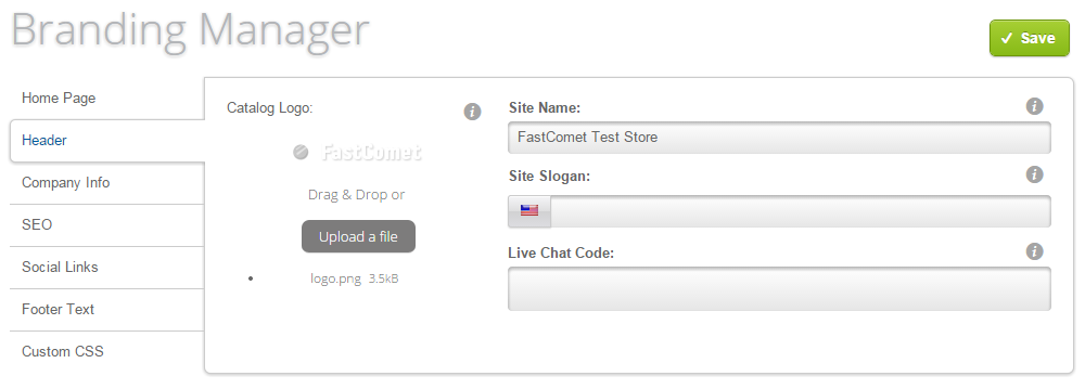 Header configuration in Loaded Commerce