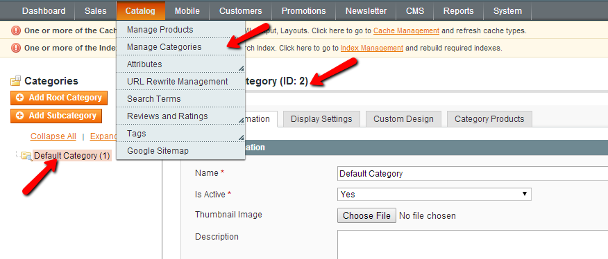 Magento Manage Categories