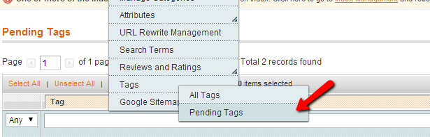 Magento Pending tags