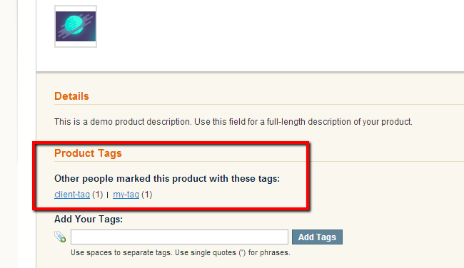 Magento product fronted tag