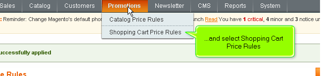 Magento Promotions menu