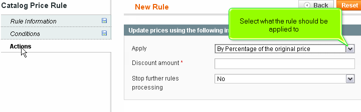 Magento select rule to apply