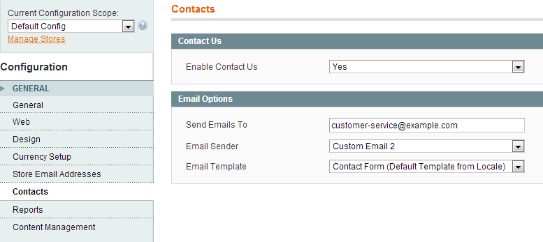 Magento Contact emails