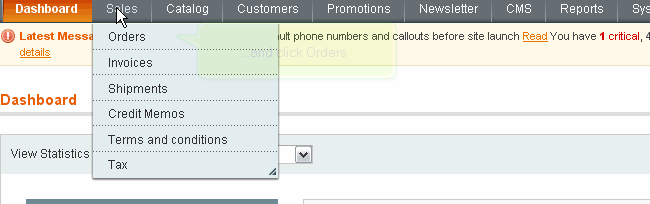 Magento sales menu