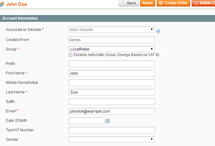 Magento account information