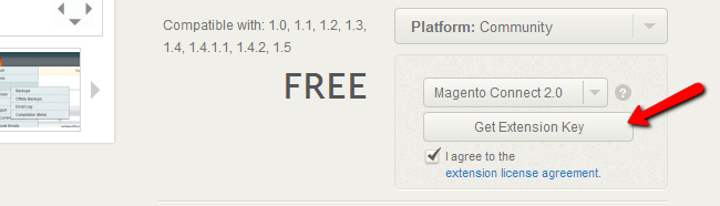 Obtain Magento extension key