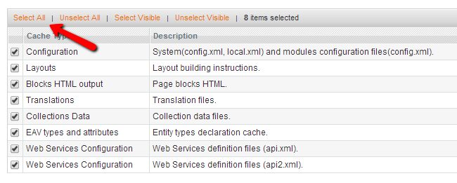 Magento Select Cache Component