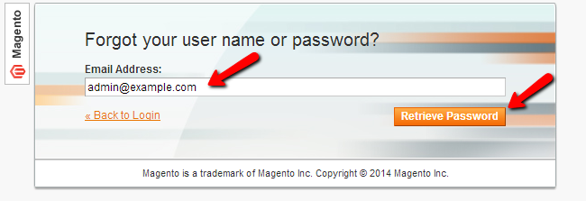 Magento reset password