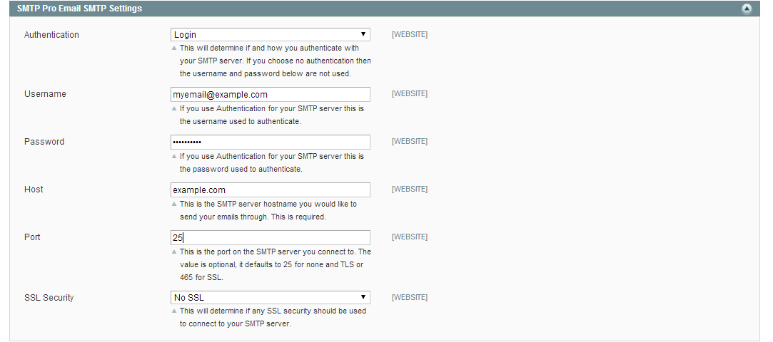 Magento SMTP Settings