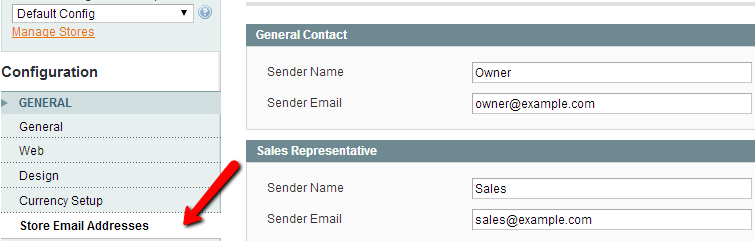 Configure Magento contact email address