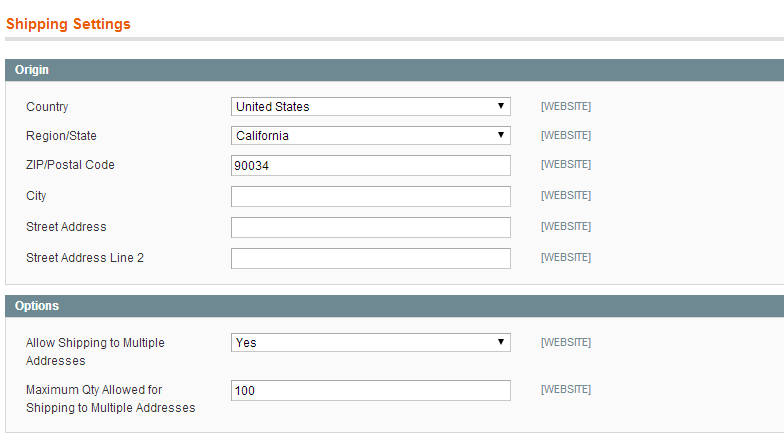 Magento shipping options