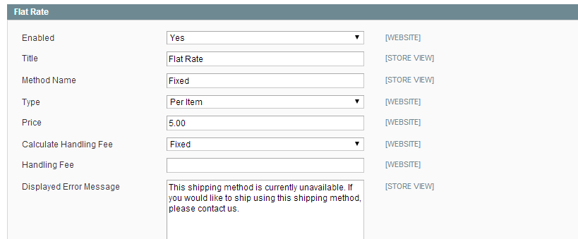 Magento flat rate shipping settings