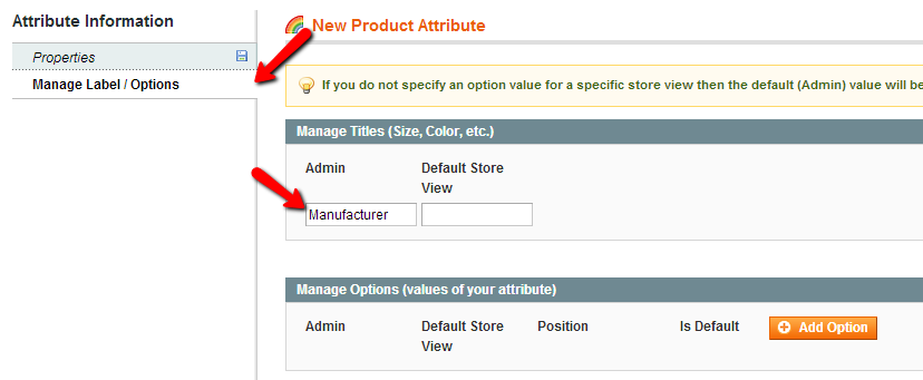 manage label options