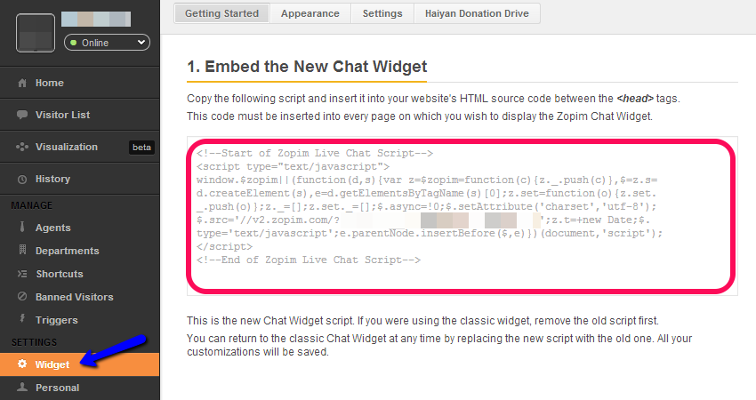 Zopim Live Chat Widget Code