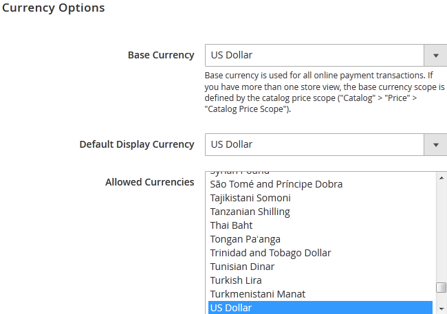Configuring the currencies of your Magento 2 store