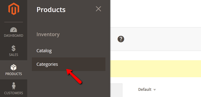 Accessing the Categories menu in Magento 2
