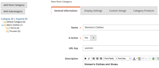 Creating a New Root Category for your products in Magento 2