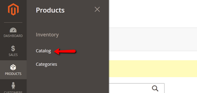 Accessing the Product Catalog menu in Magento 2