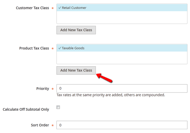 Tax Rule configuration options