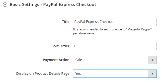 PayPal Express Checkout Basic Settings