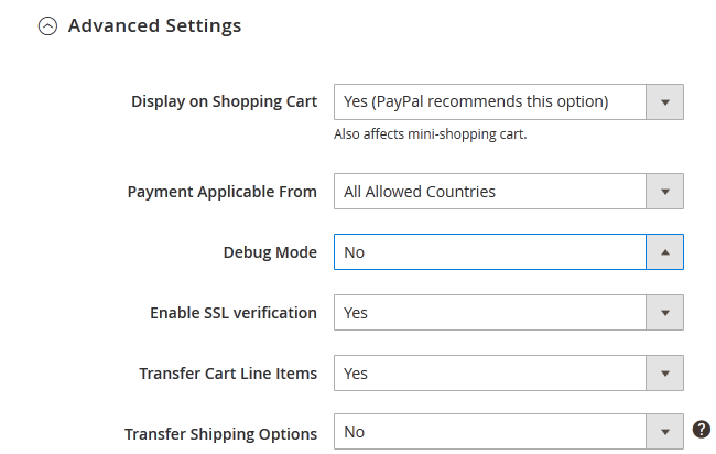 PayPal Express Checkout Advanced Settings