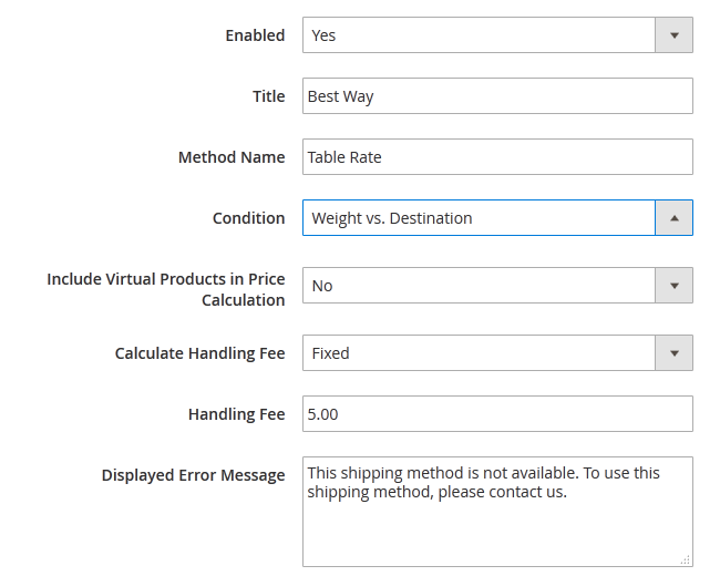 Enabling a Table Rate Shipping Method in Magento
