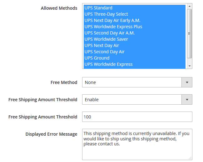 UPS allowed Shipping Methods and Amount Treshold