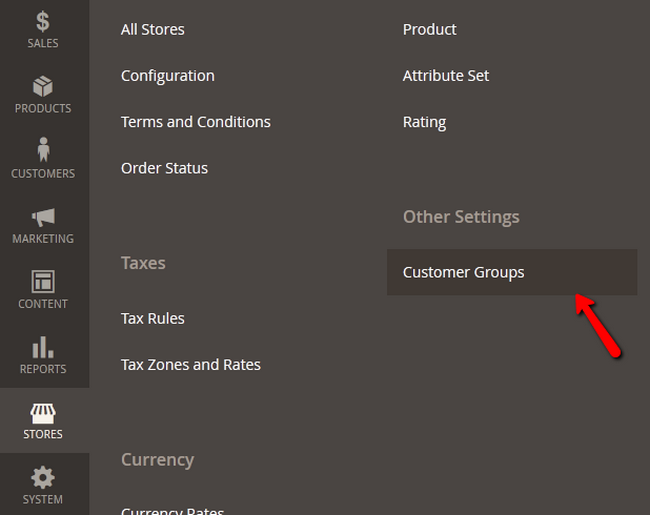 Accessing the Customer Groups section in Magento 2