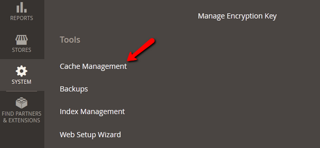 Accessing the Cache Management Menu in Magento 2