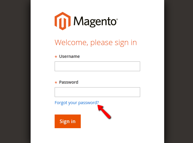 Using the Forgot Password link for Magento 2