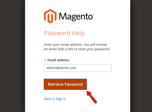 Retrieving your admin Password via your admin email