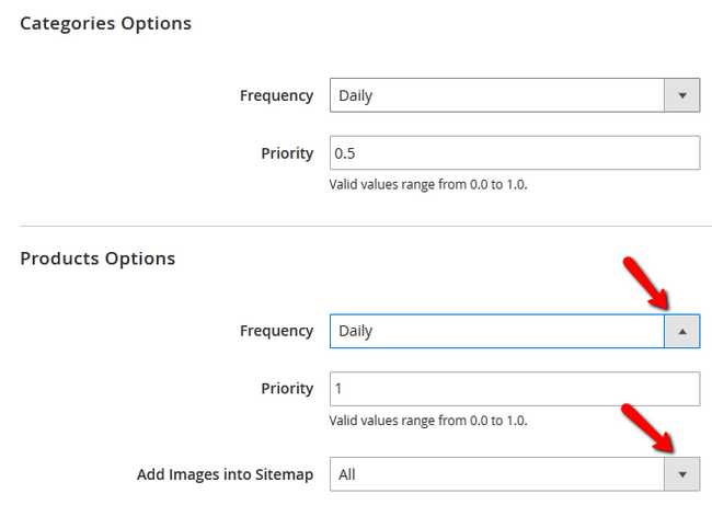 XML Sitemap Categories and Products Options