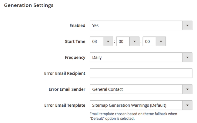 XML Sitemap Generation Settings