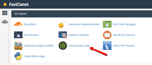 how to access the nodejs Selector via cPanel