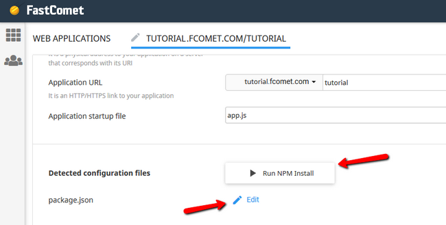 editing the package file for your nodejs app