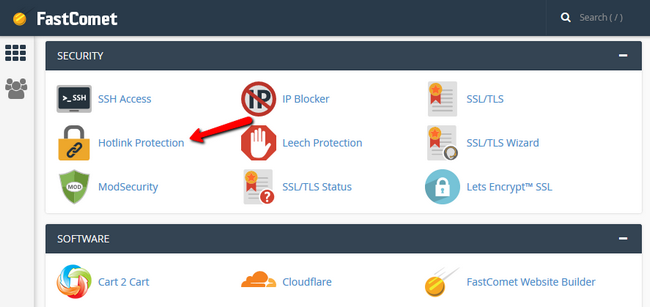Accessing the Hotlink Protection module via cPanel