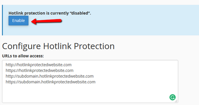Enabling Hotlink Protection for your account