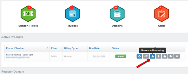 Accessing the Resource Monitoring system via the client area