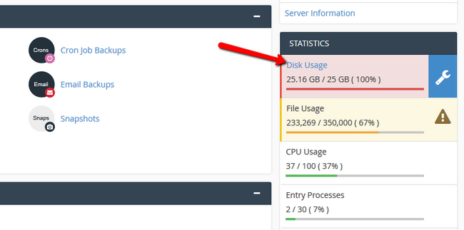 Accessing the Disk Usage statistic