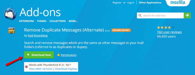 Downloading the thunderbird duplicate removal addon