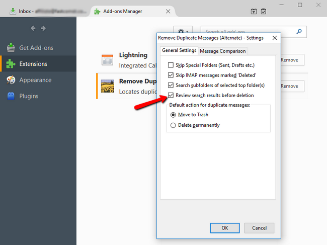 Configuring the general settings of the duplicate remove add-on