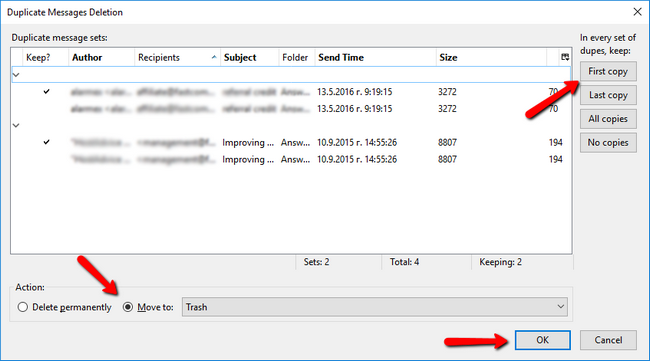 Reviewing and removing the duplicate emails from Thunderbird