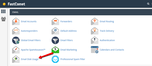 Accessing the email disk usage feature via cPanel