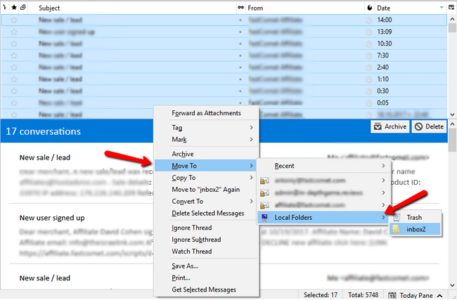 Exporting mails locally via the Thunderbird mail client