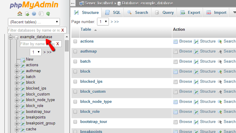 selecting-database-in-phpmyadmin